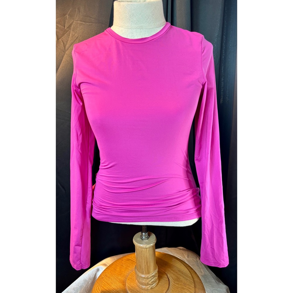 Victoria's Secret PINK Long Sleeve Thermal Top Fuchsia Pink Crew Neck Medium